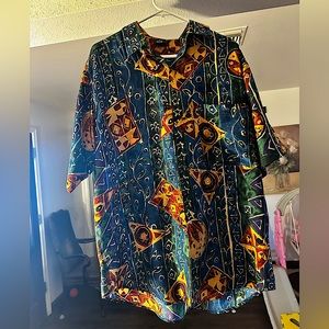 COPY - Vintage funky abstract 100% silk pocket short sleeve shirt size M